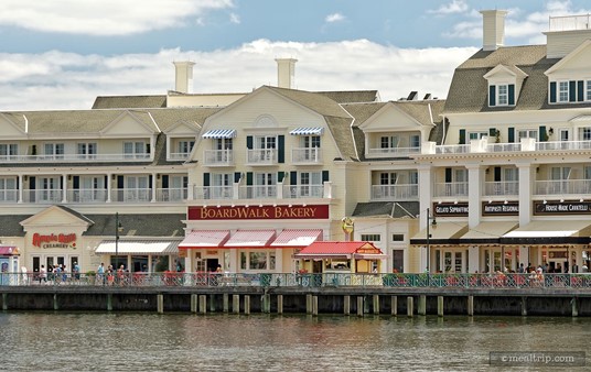 The BoardWalk Bakery is located between Ample Hills Creamery (to the left) and Trattoria (to the right).