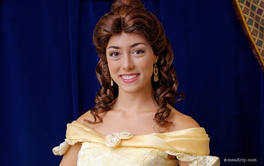 Belle from Beauty and the Beast is usually the first princess you meet for a photo opportunity before entering the dining area. A photopass photographer 
is on hand, or you can use your own camera.
