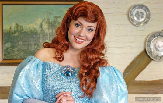 Ariel from the Little Mermaid has found her feet for the Akershus breakfast meet and greet.