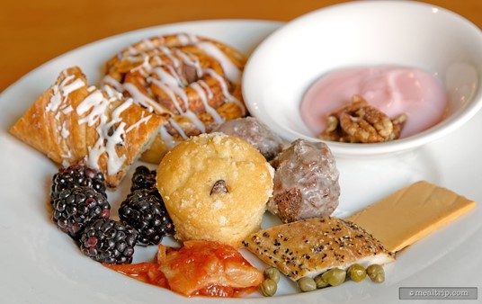 A closer look at some of the breakfast items available from the buffet at Epcot's Akershus Royal Banquet Hall Breakfast.