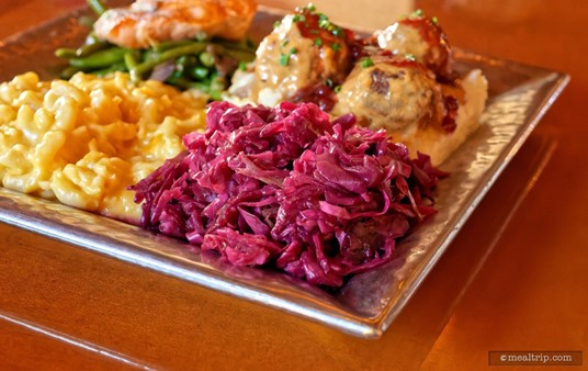 The Rødkål or Sweet and Sour Braised Red Cabbage pairs really well with the Kjøttkake or Norwegian meatball.