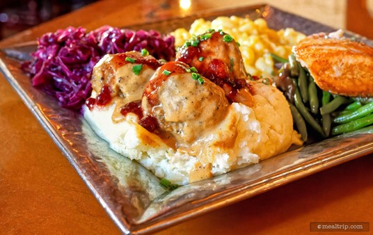 Here's a photo of the Kjøttkake which is a Norwegian Meatball with Gravy and Lingonberry Sauce. (Summer 2023)