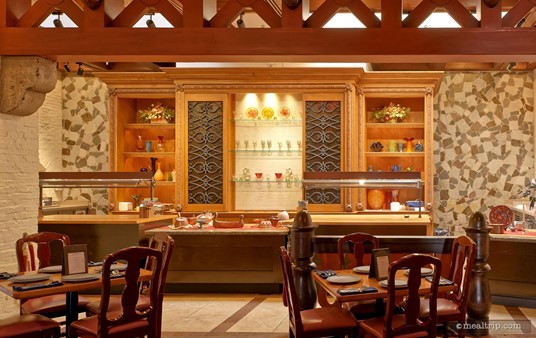 This is the new "on stage kitchen" area at Akershus, which is really more like a salad and dessert prep and staging area. This is where the mini-buffet items had been in previous incarnations of the restaurant.