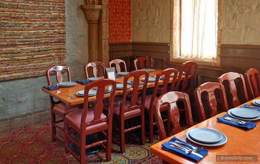 There's three "tables for eight" near the tall windows in the main dining hall at Akershus in Epcot's Norway pavilion.