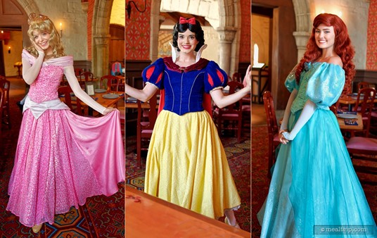 Aurora, Snow White, and Ariel are some of the princesses you might meet at Epcot's Akershus Royal Banquet Hall. There's usually four or five princesses on any given day... but they do change the lineup, every now and then.