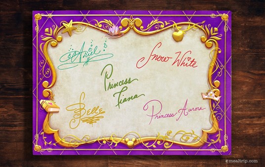 This is the back of the autograph card that's given to guests as a keepsake at the end of a meal at Akershus Royal Banquet Hall. There's usually four or five princesses appearing on any given day, but they might change slightly, depending on availability. (Princesses are very busy, doing princess things, naturally.)