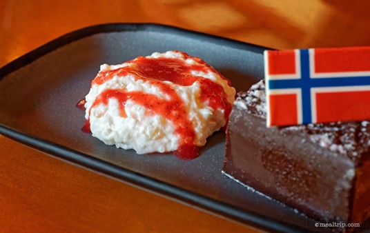 The Rice Cream with Strawberry Sauce (Riskrem) is a traditional holiday dessert in Norway that's usually served on Christmas Eve.