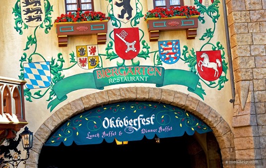 The Biergarten Restaurant artwork on the outside wall, looking south into the German pavilion.
