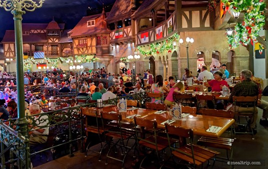 A view from one of the elevated tiers at the Biergarten Restaurant in Epcot's Germany pavilion.