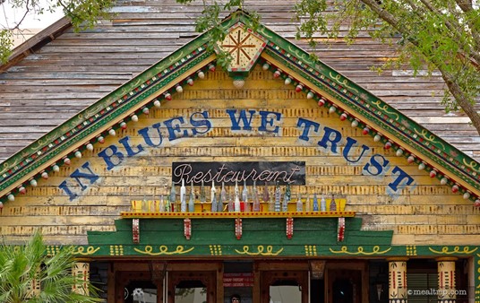 Exterior photo of the motto above the entrance at the House of Blues at Disney Springs.