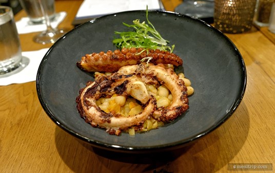 From the Starters section of the menu, this is the Charred Octopus with Cannellini beans, chourico (a type of pork sausage), and smoked paprike oil.