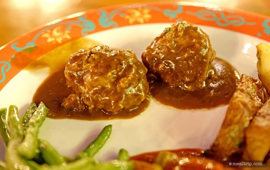 Meatballs in a dark herb sauce at Biergarten Restaurant.