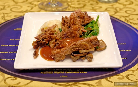 The culinary team from Citricos presented this Red Wine-braised Beef Short Rib with Sunchoke Puree, Spinach, Carmelized Mushrooms in a Natural Jus.