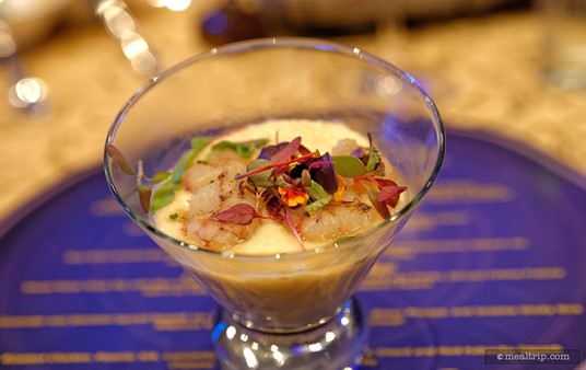 Here's a closer look at  Flying Fish's Port Canaveral Sustainable Rock Shrimp with 
Tillamook Cheddar Grits Martini from Disney's Countdown to Midnight New Year's Eve Event.
