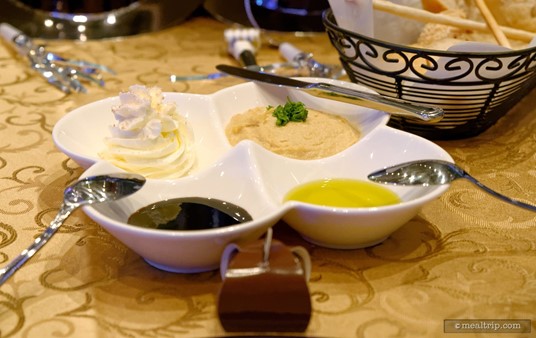 Some dips, spreads, oil, balsamic, and butter were on each table as well. Here again, you could get more of any of these items refilled, or just walk on over to the Charcuterie and Cheese station.