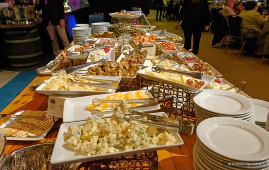 Here's a sideways view of the cheese, charcuterie, and bread table which also included pates, rillettes, and various veggies!