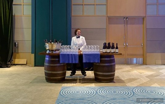 One of the wine stations located in the Countdown to Midnight event. Once you're in the Fantasia Ballroom, all food and beverages at the tasting stations are grab and go! There's no additional cost once you're in. (Some other New Year's Eve events at Disney charge extra for "adult" beverages.)