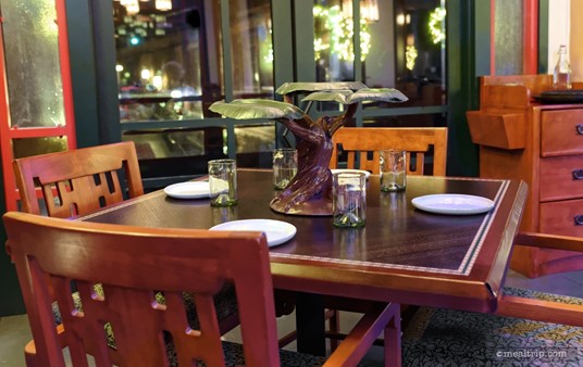 This is a table for four at Storybook Dining. The spinning tree serving platter stays on the table for the duration of the meal.