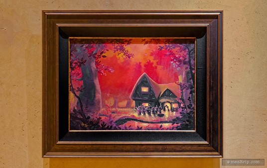 A Giclée is a reproduction of an original artwork that is painted on a canvas. There are several on display behind the check-in desk at Storybook Dining.