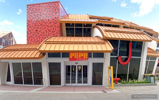 Here's a look at the front, main entrance for Pepe, by Jose Andres, in Disney Springs.