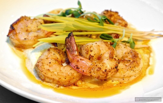 The Shrimp and Grits included five decent-sized shrimp (probably 21/25's) on Cheddar Grits.