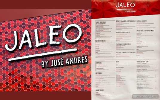 The logo for Jaleo can be seen from a distance on this distinctive red tiled architectural "fin" on the building. The Jaleo menu, is posted outside the front door, so you can get an idea about the food being served inside.