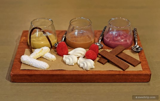 The "Trio of Puddings" is on the lunch and dinner menus, and is a fun dessert to share.