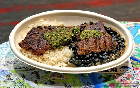 Grilled Churrasco Steak with Black Beans and Rice.