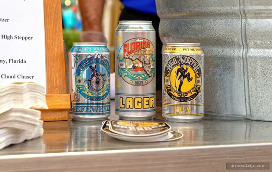 Selection of beers in the Beer Garden area at the Swan and Dolphin Food and Wine Classic (2021).