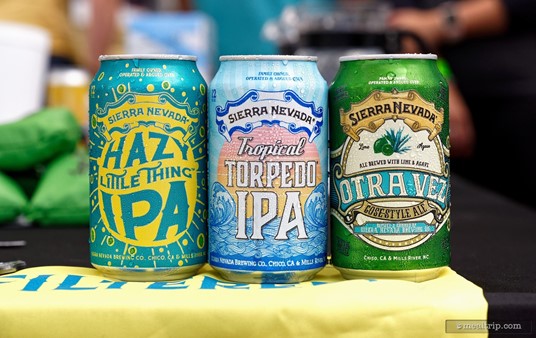 A selection of Sierra Nevada Beers at the Swan and Dolphin Food and Wine Classic (2018), including the Hazy Little Thing IPA, Tropical Torpedo IPA, and the Otravez Gose-Style Ale.