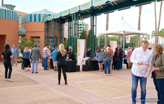 The check-in lines at the Food and Wine Classic aren't too long... there's usually no more than a couple people lined up at one time, and it moves along quickly.