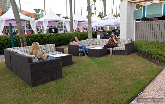 This lounge area is very close to the pool, between a couple of food and beverage booths. (2018)