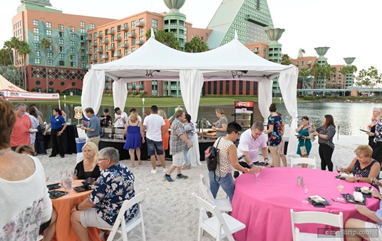 There is some group table seating available near each of the themed areas at the Food and Wine Classic. Some of that seating for the Polynesia area is located on the beach. (2018)