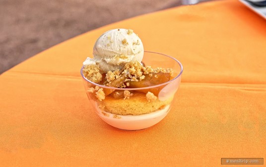 Bourbon Apples, Caramelized Apples, Bourbon Vanilla Ice Cream, Caramel 
Whipped Ganache, Almond Pound Cake, Honey Granola Crumble from the Swan 
& Dolphin Pastry Team (2021).