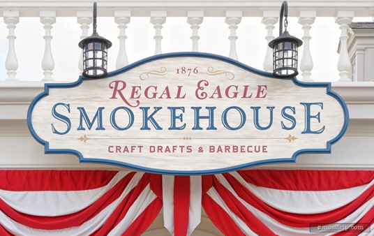 The main entrance sign for the Regal Eagle Smokehouse.