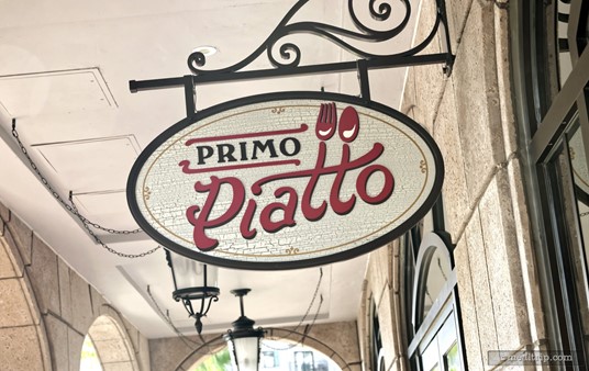 Primo Piatto has a lot of signs. This one is located on the pool-side of the main building, under a covered walkway just past the main entrance door.
