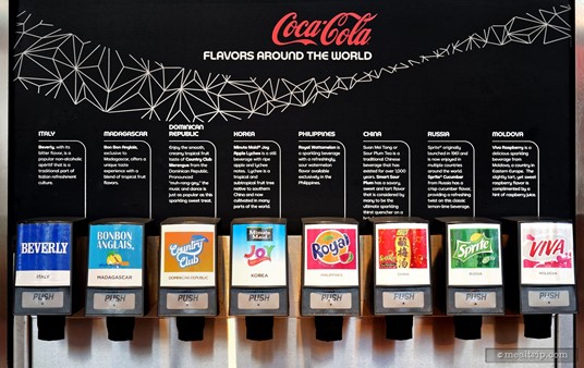 The various Coke products might change a bit from time-to-time, but they'll always try to have eight different tasting products to try. There's a description above each spout that states where that drink is from and outlines the flavor profile.