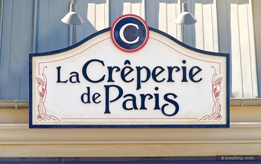 The logo sign above La Crêperie de Paris, located in the France Pavilion at Epcot.