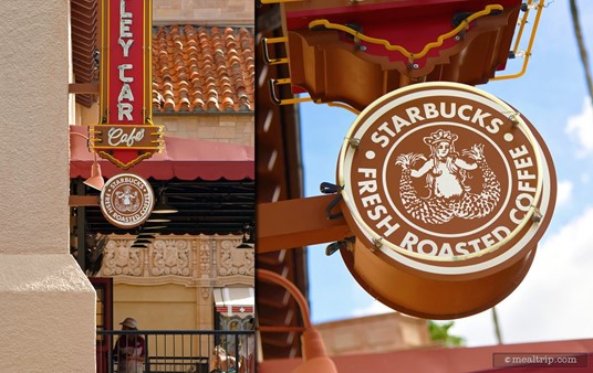You won't find too many company logos other than Disney logos inside the parks. This Starbucks branding is one, obvious exception. While there is a Starbucks location in each of the parks, they are not the "Official Specialty Coffee" of the Walt Disney World Resort... that distinction goes to Joffrey's Coffee and Tea, a Florida based company, that also has coffee and tea stands in all four parks.