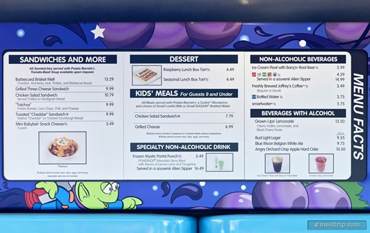 Menu with prices from Woody's Lunchbox. (Spring 2023)
