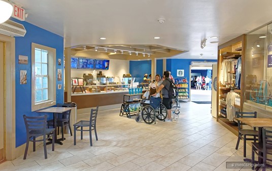 There's one main order, payment, and pickup area in the Coaster Coffee Company shop, along with a couple of interior seating options.