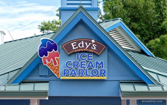 The logo sign above Edy's Ice Cream Parlor.
