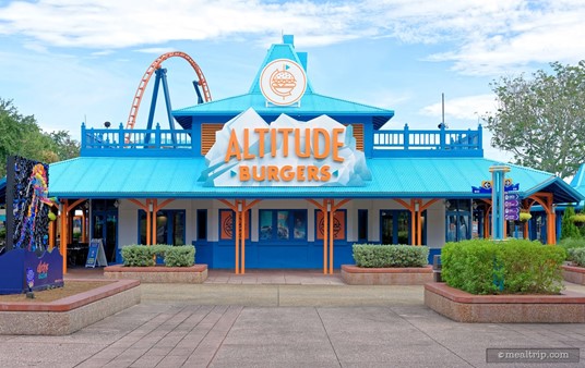 The Altitude Burgers location at SeaWorld, Orlando. The coaster track just behind the building is the "Ice Breaker".