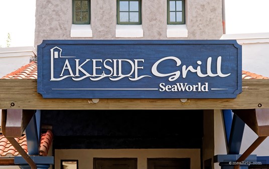 The logo sign above the main entrance to the Lakeside Grill at SeaWorld.