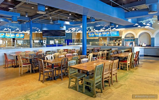 The southern side dining area at Lakeside Grill offers a good view of the restaurant's order, pickup and payment line!