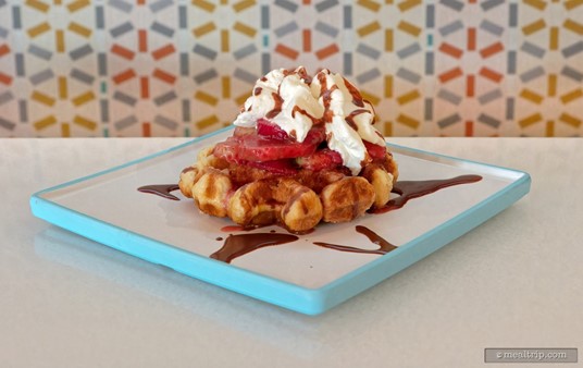 The Liège Waffle is listed on the Dessert menu at Connections Eatery in Epcot.