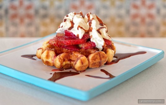 This liège waffle "dessert" item at Connections Eatery is served "room temperature".