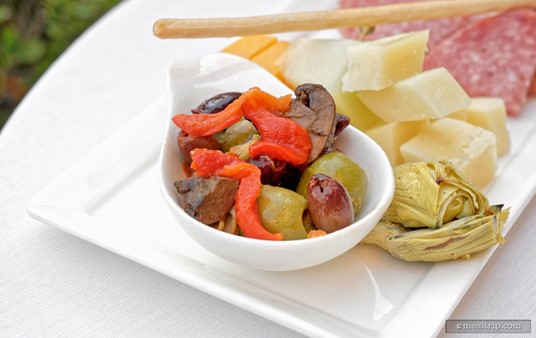These olives and pickled veggies were on the hors d'oeuvres plate in the VIP tables area.