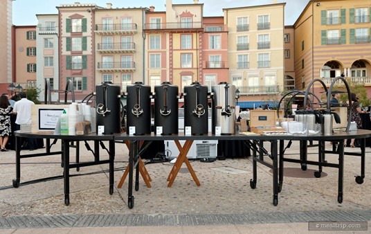 The coffee station is located in the middle of the piazza. This is a daytime photo of the coffee station, because it's a little too dark for photos at the end of the event. If you want to take a coffee with you, there are paper or styrofoam cups with lids at the station. Be sure to get your coffee before the final opera song though... this station closes down right at the end of the event.