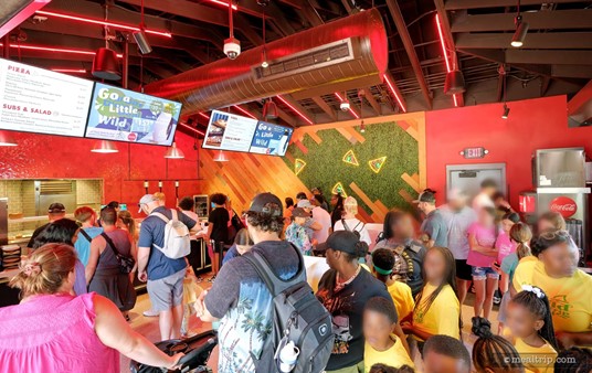 There's two food order and pickup rooms like this at Dockside Pizza. The side where you talk to a cast member to order your meal can get quite busy. This was taken at the end of the typical lunch period (around 1:00pm).